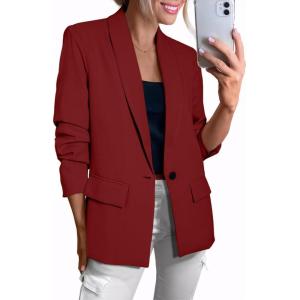 imageHappy Sailed Womens Long Sleeve Blazer Business Casual Open Front Work Office Suit JacketsRed
