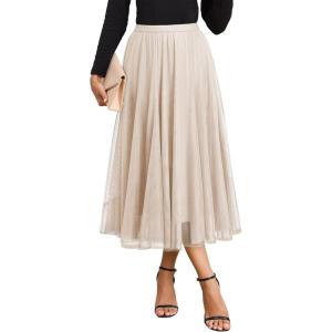 imageHappy Sailed Womens Tulle Skirt Fall Fashion Elastic High Waisted ALine Layered Flowy Long Tutu Skirts Date Night OutfitsBeige