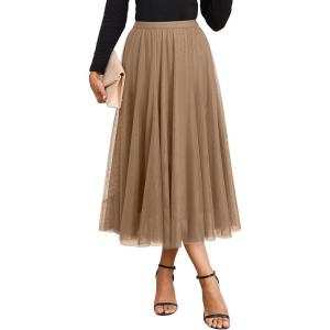 imageHappy Sailed Womens Tulle Skirt Fall Fashion Elastic High Waisted ALine Layered Flowy Long Tutu Skirts Date Night OutfitsBrown