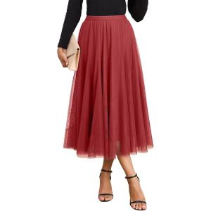 imageHappy Sailed Womens Tulle Skirt Fall Fashion Elastic High Waisted ALine Layered Flowy Long Tutu Skirts Date Night OutfitsRed