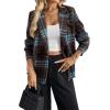 imageHappy Sailed Womens Plaid Blazer Classic Lapel Collar Double Breasted Open Front Blazers Jackets Work Suit with PocketsBlue