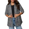 imageHappy Sailed Womens Plaid Blazer Classic Lapel Collar Double Breasted Open Front Blazers Jackets Work Suit with PocketsGrey