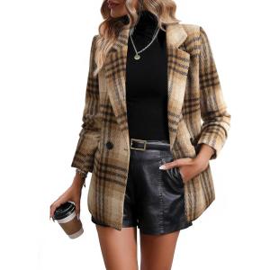 imageHappy Sailed Womens Plaid Blazer Classic Lapel Collar Double Breasted Open Front Blazers Jackets Work Suit with PocketsYellow