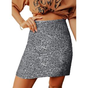 imageHappy Sailed Womens Sequin Skirt Sparkly Stretchy Velvet High Waisted ALine Glitter Mini Skirts for Night Out PartyGrey