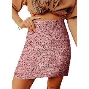 imageHappy Sailed Womens Sequin Skirt Sparkly Stretchy Velvet High Waisted ALine Glitter Mini Skirts for Night Out PartyPink