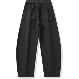 imageHappy Sailed Womens Wide Leg Pants High Waist Elastic Drawstring Cotton Lounge Sweatpants Black Casual Relaxed Fit Trousers with Pockets