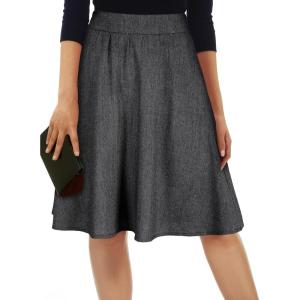 imageHappy Sailed Womens Winter Fall Tweed High Waisted Flared Mini Skater Skirt A Line Pleated Midi SkirtsBlack