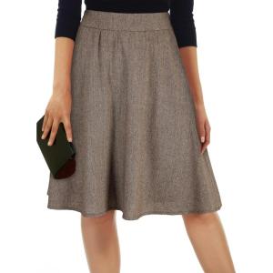 imageHappy Sailed Womens Winter Fall Tweed High Waisted Flared Mini Skater Skirt A Line Pleated Midi SkirtsBrown