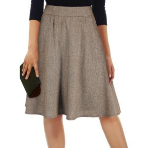 imageHappy Sailed Womens Winter Fall Tweed High Waisted Flared Mini Skater Skirt A Line Pleated Midi SkirtsCamel