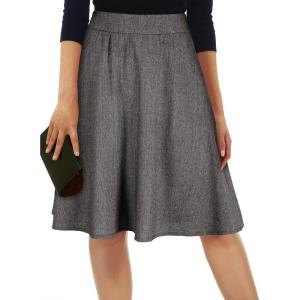 imageHappy Sailed Womens Winter Fall Tweed High Waisted Flared Mini Skater Skirt A Line Pleated Midi SkirtsGrey