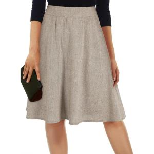 imageHappy Sailed Womens Winter Fall Tweed High Waisted Flared Mini Skater Skirt A Line Pleated Midi SkirtsKhaki