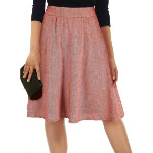 imageHappy Sailed Womens Winter Fall Tweed High Waisted Flared Mini Skater Skirt A Line Pleated Midi SkirtsRed