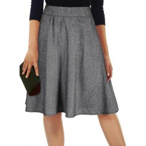 imageHappy Sailed Womens Winter Fall Tweed High Waisted Flared Mini Skater Skirt A Line Pleated Midi SkirtsWhite