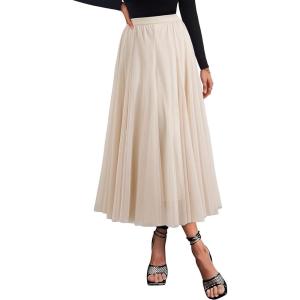 imageHappy Sailed Womens Tulle Skirt Fall Fashion Elastic High Waisted ALine Layered Flowy Long Tutu Skirts Date Night OutfitsBeige