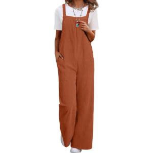 image:imageHappy Sailed Womens Corduroy Overalls Winter Fall Casual Sleeveless Adjustable Strap Wide Leg Long Pants RompersDark Orange