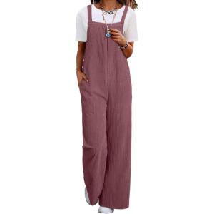 image:imageHappy Sailed Womens Corduroy Overalls Winter Fall Casual Sleeveless Adjustable Strap Wide Leg Long Pants RompersPink