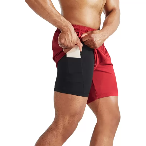 NELEUS Mens 2 in 1 Running Shorts with LinerDry Fit Workout Shorts with Pockets6070 BlackRed2 Pack