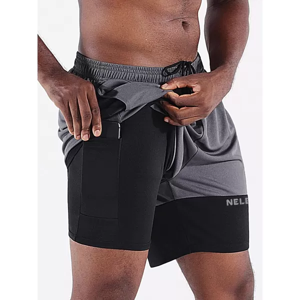 NELEUS Mens 2 in 1 Running Shorts with LinerDry Fit Workout Shorts with Pockets6094 BlackGreyRed3 Pack