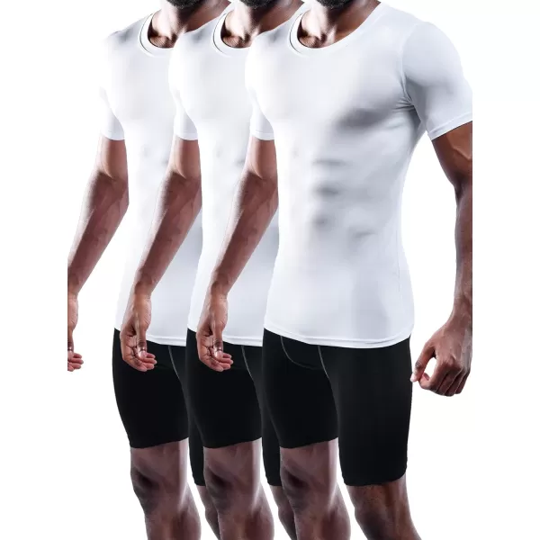 NELEUS Mens 3 Pack Athletic Compression Base Layer Workout Shirt5011 3 Pack White