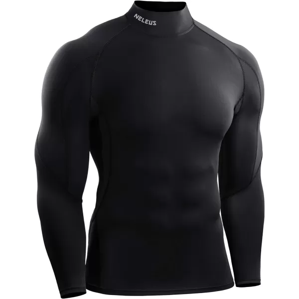 NELEUS Mens 3 Pack Athletic Compression Shirt Running ShirtsHeatlock Mock NeckblackBlackred StripeGrey