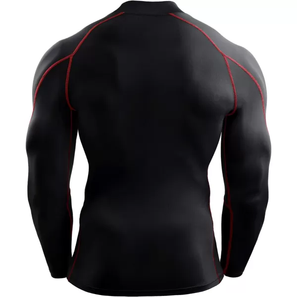 NELEUS Mens 3 Pack Athletic Compression Shirt Running ShirtsHeatlock Mock NeckblackBlackred StripeGrey