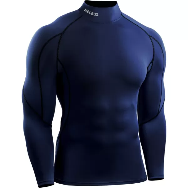 NELEUS Mens 3 Pack Athletic Compression Shirt Running ShirtsHeatlock Mock NeckblackGreyNavy Blue