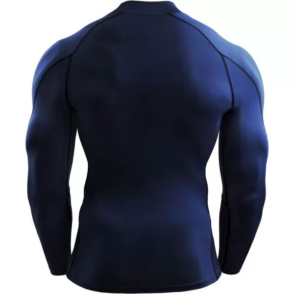 NELEUS Mens 3 Pack Athletic Compression Shirt Running ShirtsHeatlock Mock NeckblackGreyNavy Blue