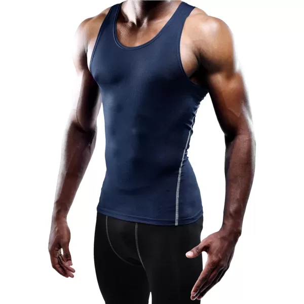 NELEUS Mens 3 Pack Athletic Compression Under Base Layer Sport Tank Top01 3 Packnavy Bluegreyblack