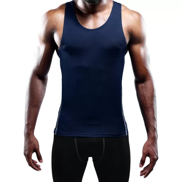 NELEUS Mens 3 Pack Athletic Compression Under Base Layer Sport Tank Top01 3 Packnavy Bluegreyred