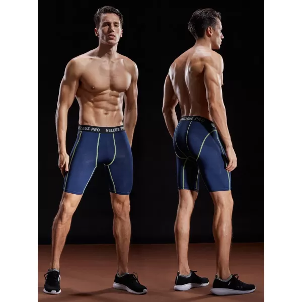 NELEUS Mens 3 Pack Compression Shorts047 3 Pack Blackgreynavy Blue