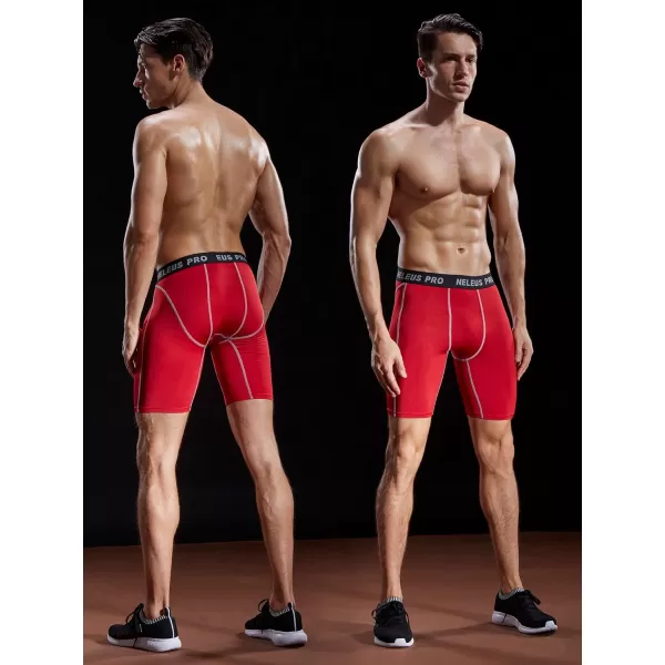 NELEUS Mens 3 Pack Compression Shorts047 3 Pack Blackgreyred