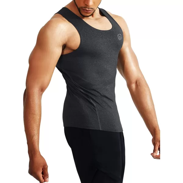 NELEUS Mens 3 Pack Dry Fit Compression Tank Top5074 Black Grey3 Pack