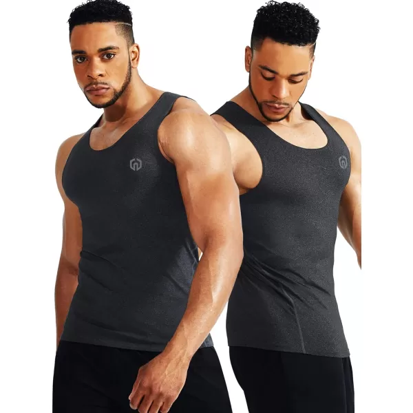 NELEUS Mens 3 Pack Dry Fit Compression Tank Top5074 Black GreySlate GrayLight Grey3 Pack