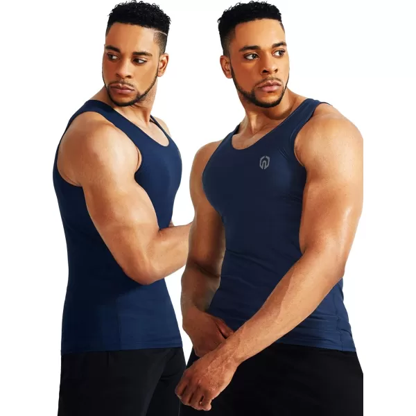 NELEUS Mens 3 Pack Dry Fit Compression Tank Top5074 Black GreySlate GrayNavy3 Pack