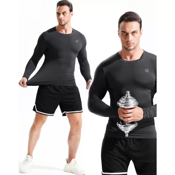 NELEUS Mens 3 Pack Dry Fit Long Sleeve Compression Shirts Workout Running Shirts5020 BlackBlackBlack