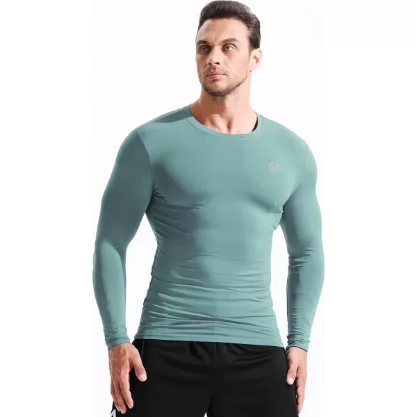 NELEUS Mens 3 Pack Dry Fit Long Sleeve Compression Shirts Workout Running Shirts5020 BlackGreyBlackish Green