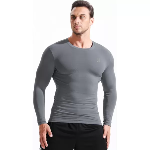 NELEUS Mens 3 Pack Dry Fit Long Sleeve Compression Shirts Workout Running Shirts5020 BlackGreyBlackish Green