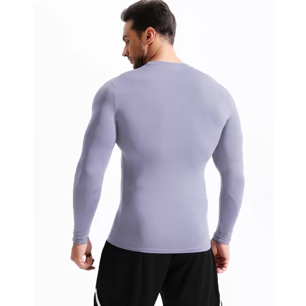 NELEUS Mens 3 Pack Dry Fit Long Sleeve Compression Shirts Workout Running Shirts5020 BlackGreyLight Purple