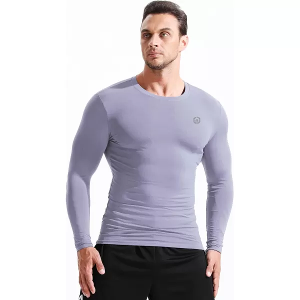 NELEUS Mens 3 Pack Dry Fit Long Sleeve Compression Shirts Workout Running Shirts5020 BlackGreyLight Purple