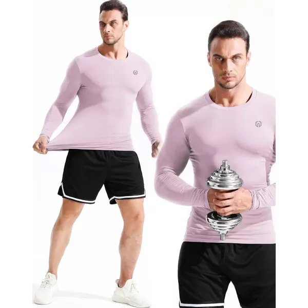 NELEUS Mens 3 Pack Dry Fit Long Sleeve Compression Shirts Workout Running Shirts5020 BlackGreyPink