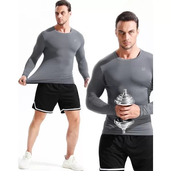 NELEUS Mens 3 Pack Dry Fit Long Sleeve Compression Shirts Workout Running Shirts5020 BlackGreyWhite