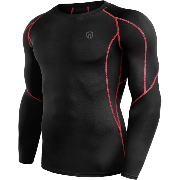 NELEUS Mens 3 Pack Dry Fit Long Sleeve Compression Shirts Workout Running Shirts5030 Black Red StripeGreyBlue3 Pack