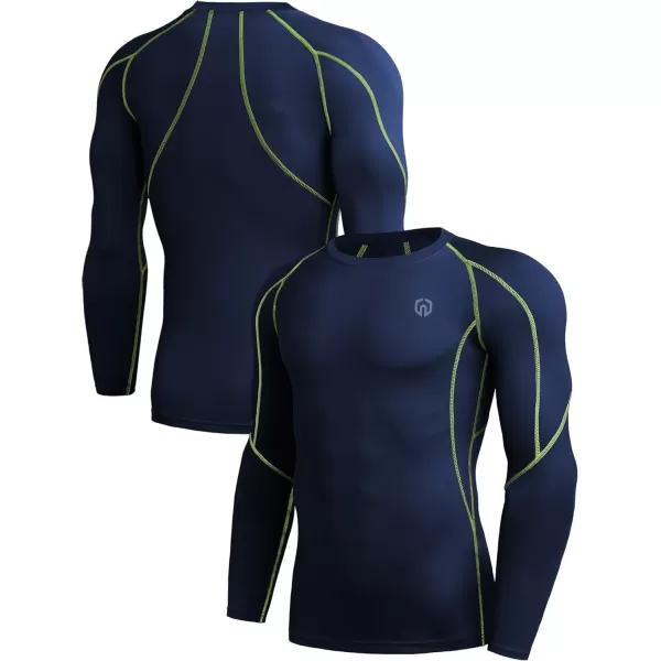 NELEUS Mens 3 Pack Dry Fit Long Sleeve Compression Shirts Workout Running Shirts5030 BlackgreenGreyNavy Blue3 Pack