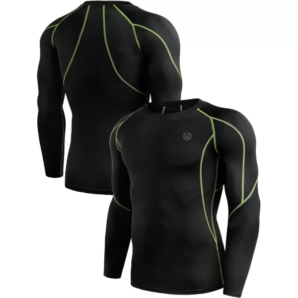NELEUS Mens 3 Pack Dry Fit Long Sleeve Compression Shirts Workout Running Shirts5030 BlackgreenGreyNavy Blue3 Pack