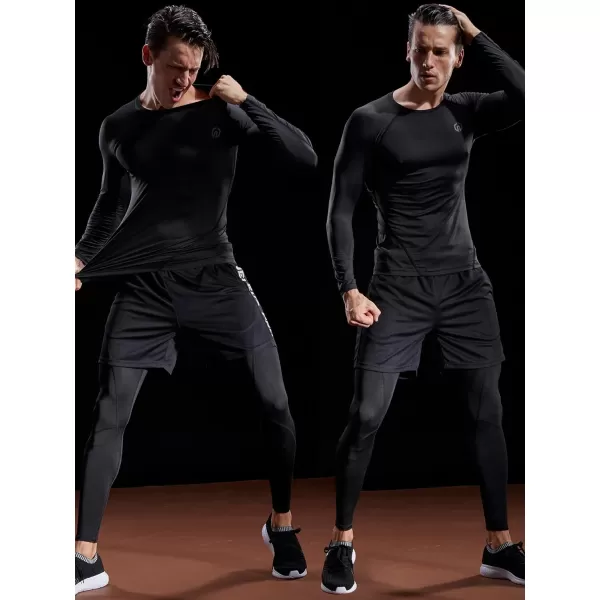 NELEUS Mens 3 Pack Dry Fit Long Sleeve Compression Shirts Workout Running Shirts5035 BlackBlackgreyBlackred3 Pack