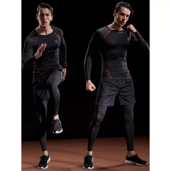 NELEUS Mens 3 Pack Dry Fit Long Sleeve Compression Shirts Workout Running Shirts5035 BlackBlackgreyBlackred3 Pack