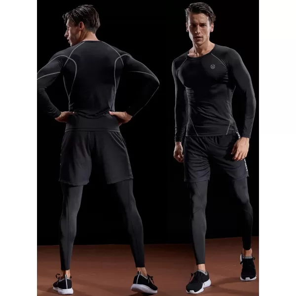 NELEUS Mens 3 Pack Dry Fit Long Sleeve Compression Shirts Workout Running Shirts5035 BlackBlackgreyBlackred3 Pack