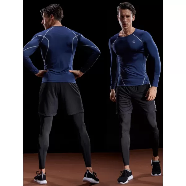 NELEUS Mens 3 Pack Dry Fit Long Sleeve Compression Shirts Workout Running Shirts5035 BlackGreyNavy Blue3 Pack