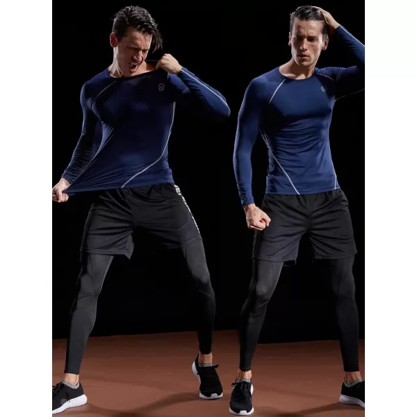 NELEUS Mens 3 Pack Dry Fit Long Sleeve Compression Shirts Workout Running Shirts5035 BlackGreyNavy Blue3 Pack