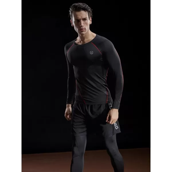 NELEUS Mens 3 Pack Dry Fit Long Sleeve Compression Shirts Workout Running Shirts5035 BlackredBlackgreyNavy Blue3 Pack